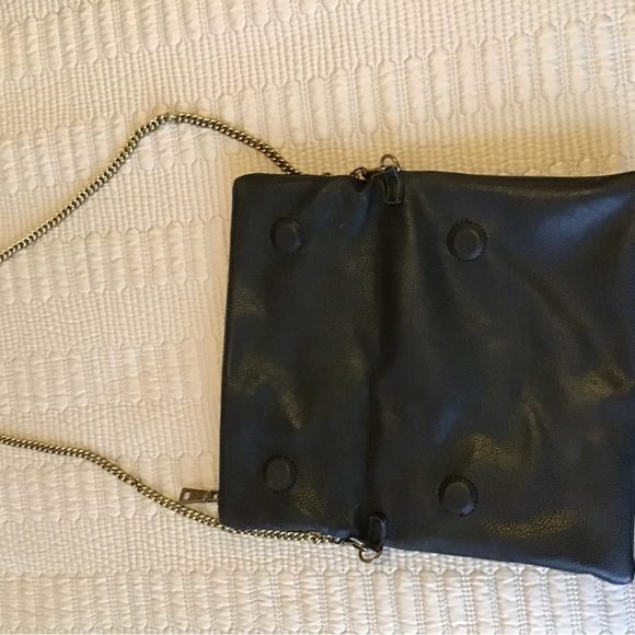 Black leather folded purse with brass colored chain. - Picture 4 of 8